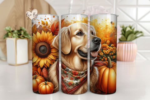 Fall Golden Retriever Digital Tumbler Sublimation Wrap Design Sublimation BijouBay 