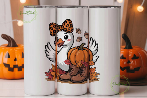 Fall Goose & Pumpkin 20oz Tumbler Wrap Sublimation PixelChick 