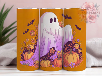 Fall Halloween Cute Floral Ghost Tumbler, Halloween Cute Ghost Wrap, Floral Ghost Design, 20Oz Tumbler Sublimation, Autumn Spooky Drinkware, Trick Or Treat Cup, Pumpkin Ghost Mug Sublimation Li Zamperini 