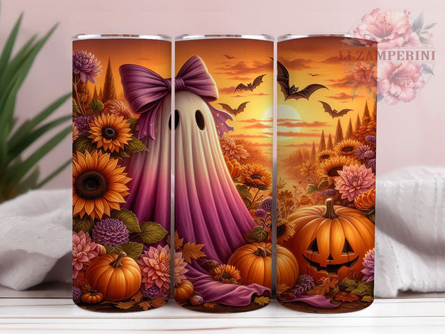 Fall Halloween Cute Floral Ghost Tumbler, Halloween Cute Ghost Wrap, Floral Ghost Design, 20Oz Tumbler Sublimation, Autumn Spooky Drinkware, Trick Or Treat Cup, Pumpkin Ghost Mug Sublimation Li Zamperini 