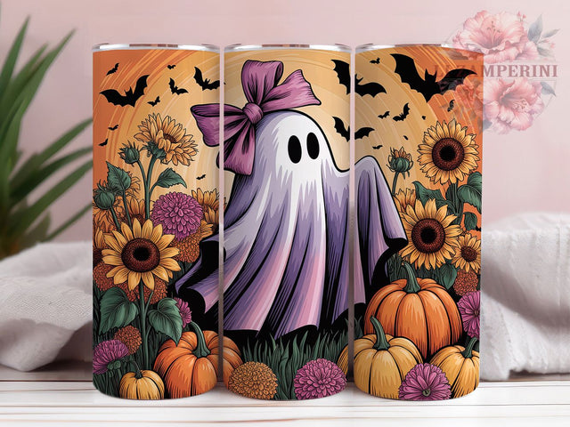Fall Halloween Cute Floral Ghost Tumbler, Halloween Cute Ghost Wrap, Floral Ghost Design, 20Oz Tumbler Sublimation, Autumn Spooky Drinkware, Trick Or Treat Cup, Pumpkin Ghost Mug Sublimation Li Zamperini 