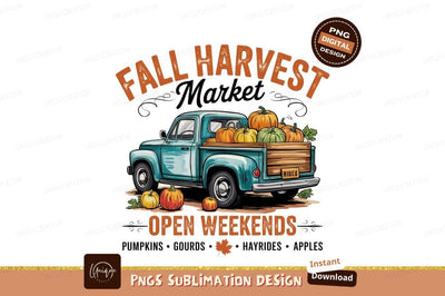 Fall Harvest Market Truck With Pumpkins Sublimation Designangry 