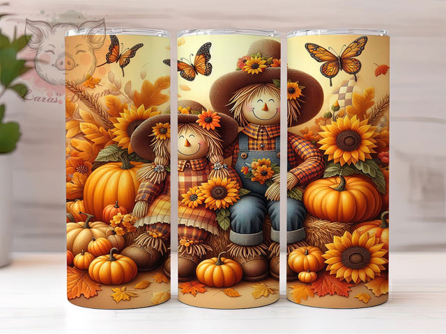 Fall Harvest Scarecrow Autumn Tumbler, Scarecrow Wrap Design, Autumn Sublimation PNG, Rustic Farmhouse Style, Thanksgiving Tumbler 20oz, Cozy Fall Aesthetic, Country Harvest Design Sublimation Lara' s Designs 