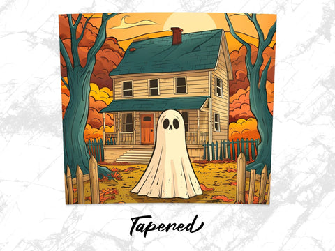Fall Haunted House Ghost Sublimation Tumbler Wrap Sublimation Fine Purple Elephant Creations 