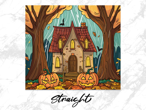 Fall Haunted House Lightning Sublimation Tumbler Wrap Sublimation Fine Purple Elephant Creations 