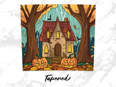 Fall Haunted House Lightning Sublimation Tumbler Wrap Sublimation Fine Purple Elephant Creations 