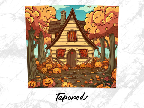 Fall Haunted House Pumpkin Forest Sublimation Tumbler Wrap Sublimation Fine Purple Elephant Creations 