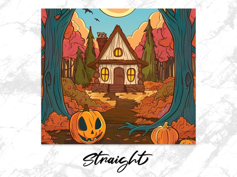 Fall Haunted House Pumpkin Sublimation Tumbler Wrap Sublimation Fine Purple Elephant Creations 