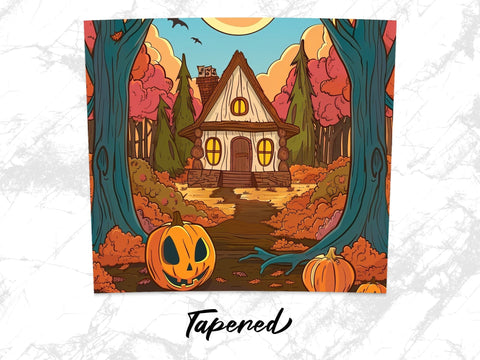 Fall Haunted House Pumpkin Sublimation Tumbler Wrap Sublimation Fine Purple Elephant Creations 