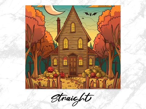 Fall Haunted House Sublimation Tumbler Wrap Sublimation Fine Purple Elephant Creations 