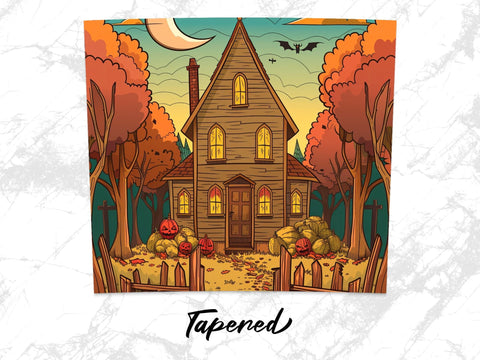 Fall Haunted House Sublimation Tumbler Wrap Sublimation Fine Purple Elephant Creations 