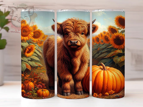 Fall Highland Cow 20 oz Skinny Tumbler Sublimation Design, Straight & Tapered Tumbler Png, Baby Cow Country Tumbler Png, Digital Download PNG Sublimation Lara' s Designs 