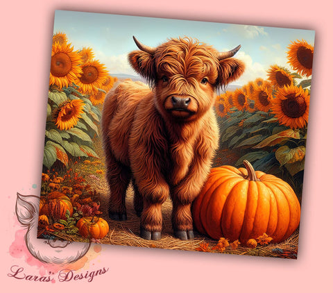 Fall Highland Cow 20 oz Skinny Tumbler Sublimation Design, Straight & Tapered Tumbler Png, Baby Cow Country Tumbler Png, Digital Download PNG Sublimation Lara' s Designs 