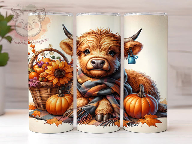Fall Highland Cow 20 oz Skinny Tumbler Sublimation Design, Straight & Tapered Tumbler Png, Highland Cow Tumbler Png, Digital Download PNG Sublimation Lara' s Designs 
