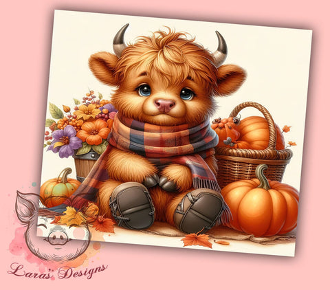Fall Highland Cow 20 oz Skinny Tumbler Sublimation Design, Straight & Tapered Tumbler Png, Highland Cow Tumbler Png, Digital Download PNG Sublimation Lara' s Designs 