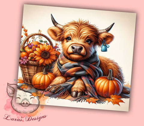 Fall Highland Cow 20 oz Skinny Tumbler Sublimation Design, Straight & Tapered Tumbler Png, Highland Cow Tumbler Png, Digital Download PNG Sublimation Lara' s Designs 