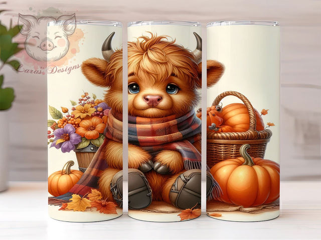 Fall Highland Cow 20 oz Skinny Tumbler Sublimation Design, Straight & Tapered Tumbler Png, Highland Cow Tumbler Png, Digital Download PNG Sublimation Lara' s Designs 