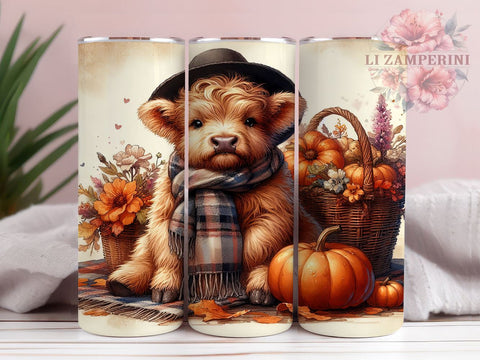 Fall Highland Cow 20 oz Skinny Tumbler Sublimation Design, Straight & Tapered Tumbler Png, Highland Cow Tumbler Png, Digital Download PNG Sublimation Li Zamperini 