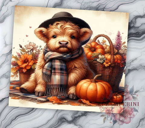 Fall Highland Cow 20 oz Skinny Tumbler Sublimation Design, Straight & Tapered Tumbler Png, Highland Cow Tumbler Png, Digital Download PNG Sublimation Li Zamperini 