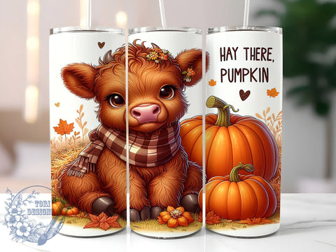 Fall Highland Cow 20oz Skinny Tumbler PNG, Autumn Pumpkin Tumbler Sublimation Wrap, Straight & Tapered Tumbler Wrap, Instant Digital Download Sublimation ToriDesigns 