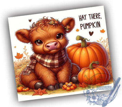Fall Highland Cow 20oz Skinny Tumbler PNG, Autumn Pumpkin Tumbler Sublimation Wrap, Straight & Tapered Tumbler Wrap, Instant Digital Download Sublimation ToriDesigns 