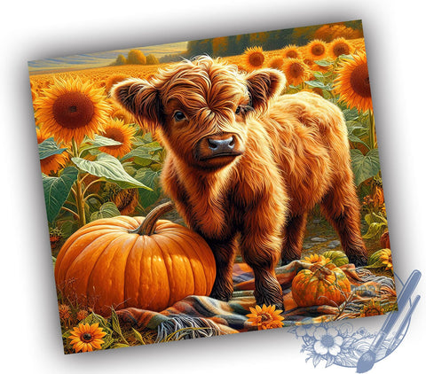 Fall Highland Cow 20oz Skinny Tumbler PNG, Farm Pumpkins Flowers Tumbler Sublimation Wrap, Straight & Tapered Tumbler Wrap, Instant Digital Download Sublimation ToriDesigns 