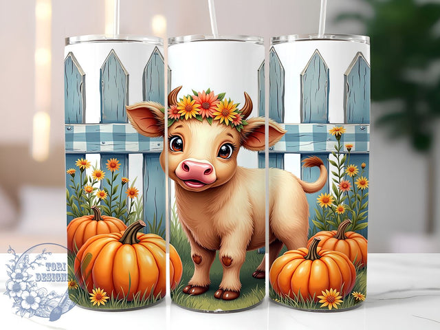 Fall Highland Cow 20oz Skinny Tumbler PNG, Highland Cow Country Tumbler Sublimation Wrap, Straight & Tapered Tumbler Wrap, Instant Digital Download Sublimation ToriDesigns 