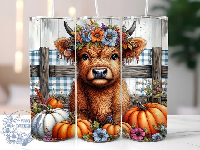 Fall Highland Cow 20oz Skinny Tumbler PNG, Highland Cow Country Tumbler Sublimation Wrap, Straight & Tapered Tumbler Wrap, Instant Digital Download Sublimation ToriDesigns 
