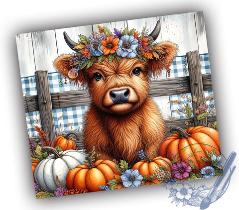 Fall Highland Cow 20oz Skinny Tumbler PNG, Highland Cow Country Tumbler Sublimation Wrap, Straight & Tapered Tumbler Wrap, Instant Digital Download Sublimation ToriDesigns 