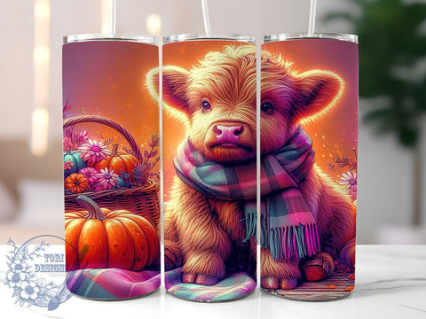 Fall Highland Cow 20oz Skinny Tumbler PNG, Highland Cow Tumbler Sublimation Wrap, Straight & Tapered Tumbler Wrap, Instant Digital Download Sublimation ToriDesigns 