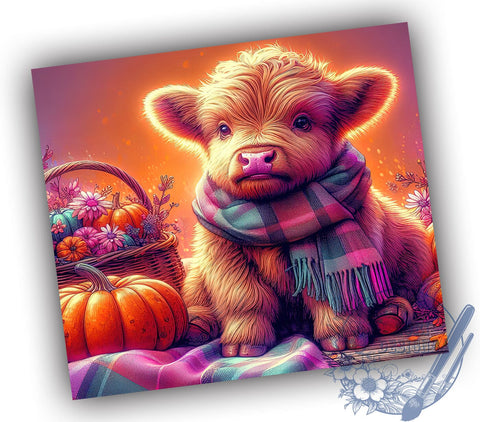 Fall Highland Cow 20oz Skinny Tumbler PNG, Highland Cow Tumbler Sublimation Wrap, Straight & Tapered Tumbler Wrap, Instant Digital Download Sublimation ToriDesigns 