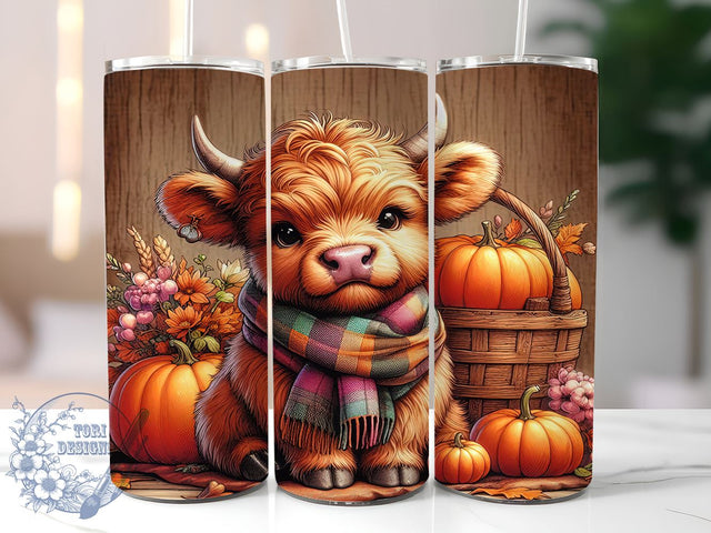 Fall Highland Cow 20oz Skinny Tumbler PNG, Highland Cow Tumbler Sublimation Wrap, Straight & Tapered Tumbler Wrap, Instant Digital Download Sublimation ToriDesigns 