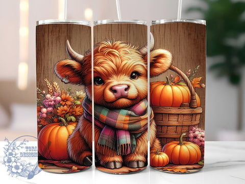 Fall Highland Cow 20oz Skinny Tumbler PNG, Highland Cow Tumbler Sublimation Wrap, Straight & Tapered Tumbler Wrap, Instant Digital Download Sublimation ToriDesigns 