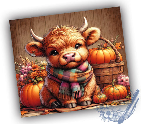 Fall Highland Cow 20oz Skinny Tumbler PNG, Highland Cow Tumbler Sublimation Wrap, Straight & Tapered Tumbler Wrap, Instant Digital Download Sublimation ToriDesigns 
