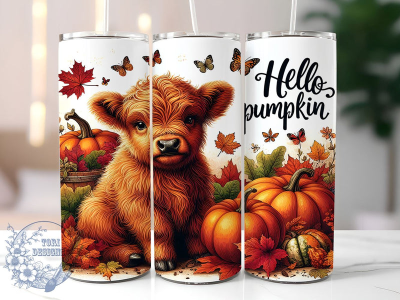 Fall Highland Cow 20oz Skinny Tumbler PNG, Highland Cow Tumbler Wrap ...