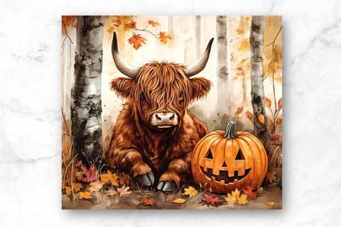 Fall Highland Cow 20oz Skinny Tumbler Wrap Sublimation Design. Sublimation CosmosFineArt 