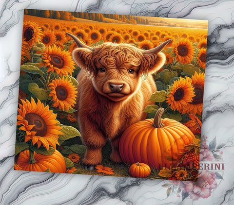 Fall Highland Cow 20oz Tumbler Wrap PNG, Baby Cow Country Tumbler PNG Sublimation Design, Straight & Tapered Tumbler Wrap, Instant Digital Download Sublimation Li Zamperini 