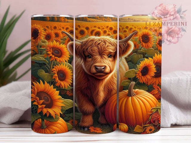 Fall Highland Cow 20oz Tumbler Wrap PNG, Baby Cow Country Tumbler PNG Sublimation Design, Straight & Tapered Tumbler Wrap, Instant Digital Download Sublimation Li Zamperini 
