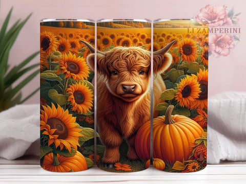 Fall Highland Cow 20oz Tumbler Wrap PNG, Baby Cow Country Tumbler PNG Sublimation Design, Straight & Tapered Tumbler Wrap, Instant Digital Download Sublimation Li Zamperini 