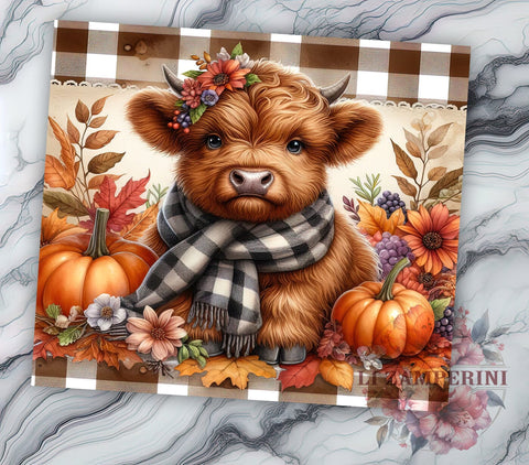 Fall Highland Cow 20oz Tumbler Wrap PNG, Cute Fall Tumbler PNG Sublimation Design, Straight & Tapered Tumbler Wrap, Instant Digital Download Sublimation Li Zamperini 