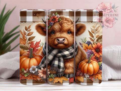 Fall Highland Cow 20oz Tumbler Wrap PNG, Cute Fall Tumbler PNG Sublimation Design, Straight & Tapered Tumbler Wrap, Instant Digital Download Sublimation Li Zamperini 