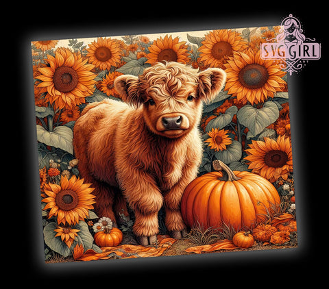 Fall Highland Cow 20oz Tumbler Wrap Sublimation Design, Straight Tapered Tumbler Wrap, Farm Pumpkins Flowers Tumbler Png, Instant Digital Download Sublimation SvggirlplusArt 
