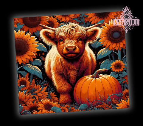 Fall Highland Cow 20oz Tumbler Wrap Sublimation Design, Straight Tapered Tumbler Wrap, Farm Pumpkins Flowers Tumbler Png, Instant Digital Download Sublimation SvggirlplusArt 