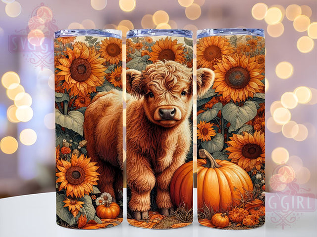 Fall Highland Cow 20oz Tumbler Wrap Sublimation Design, Straight Tapered Tumbler Wrap, Farm Pumpkins Flowers Tumbler Png, Instant Digital Download Sublimation SvggirlplusArt 