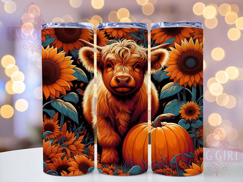 Fall Highland Cow 20oz Tumbler Wrap Sublimation Design, Straight Tapered Tumbler Wrap, Farm Pumpkins Flowers Tumbler Png, Instant Digital Download Sublimation SvggirlplusArt 