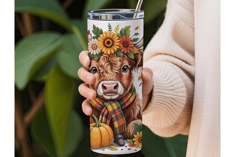 Fall Highland Cow 20oz Tumbler Wrap Sublimation DesignSVG 
