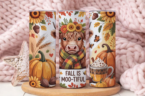 Fall Highland Cow 20oz Tumbler Wrap Sublimation DesignSVG 