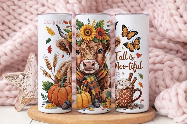 Fall Highland Cow 20oz Tumbler Wrap Sublimation DesignSVG 