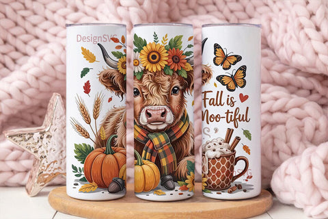 Fall Highland Cow 20oz Tumbler Wrap Sublimation DesignSVG 