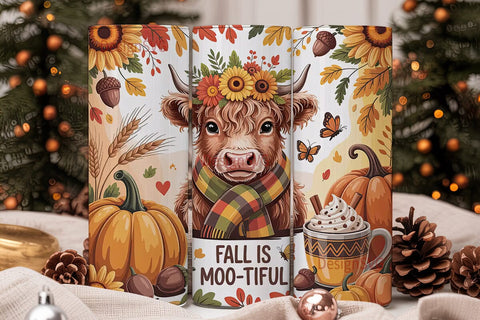 Fall Highland Cow 20oz Tumbler Wrap Sublimation DesignSVG 